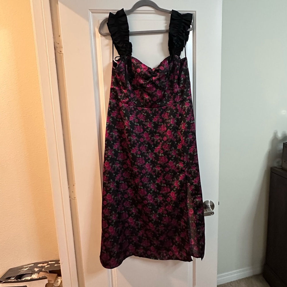 Francesca's Black Dress with Pink Floral Print